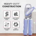 Zulay Kitchen Heavy Duty Stainless Steel Can Opener Manual with Bottle Opener - Rust Proof Manual Can Opener With Turn Knob & Comfy Soft Grip Handles - Periwinkle