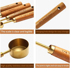 Gold Measuring Cups and Spoons Set of 4, Golden Stainless Steel Measuring Cups with Wooden Handles brass Measuring Spoons Set for Baking Supplies