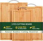 Bamboo Cutting Board, Wooden Cutting Boards for Kitchen with Double Sided Deep Juice Grooves & Wide Handle, Ideal Charcuterie & Chopping Board for Meat, Vegetables and Fruits