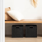 UBBCARE 3 Pack Wicker Basket, 11L×11H×10.5W inch Woven Paper Rope Storage Baskets for shelves, Foldable Cube Storage bin with Handle, Storage Basket for Organizing & Decor, Black