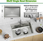 30x22 Inch Stainless Steel Kitchen Sink - Drop In Modern Single Bowl Topmount Kitchen Sink With Silicon Mat,Drain Strainer Set Offering Large Basin And Compatibility With Various Kitchen&Bar Style