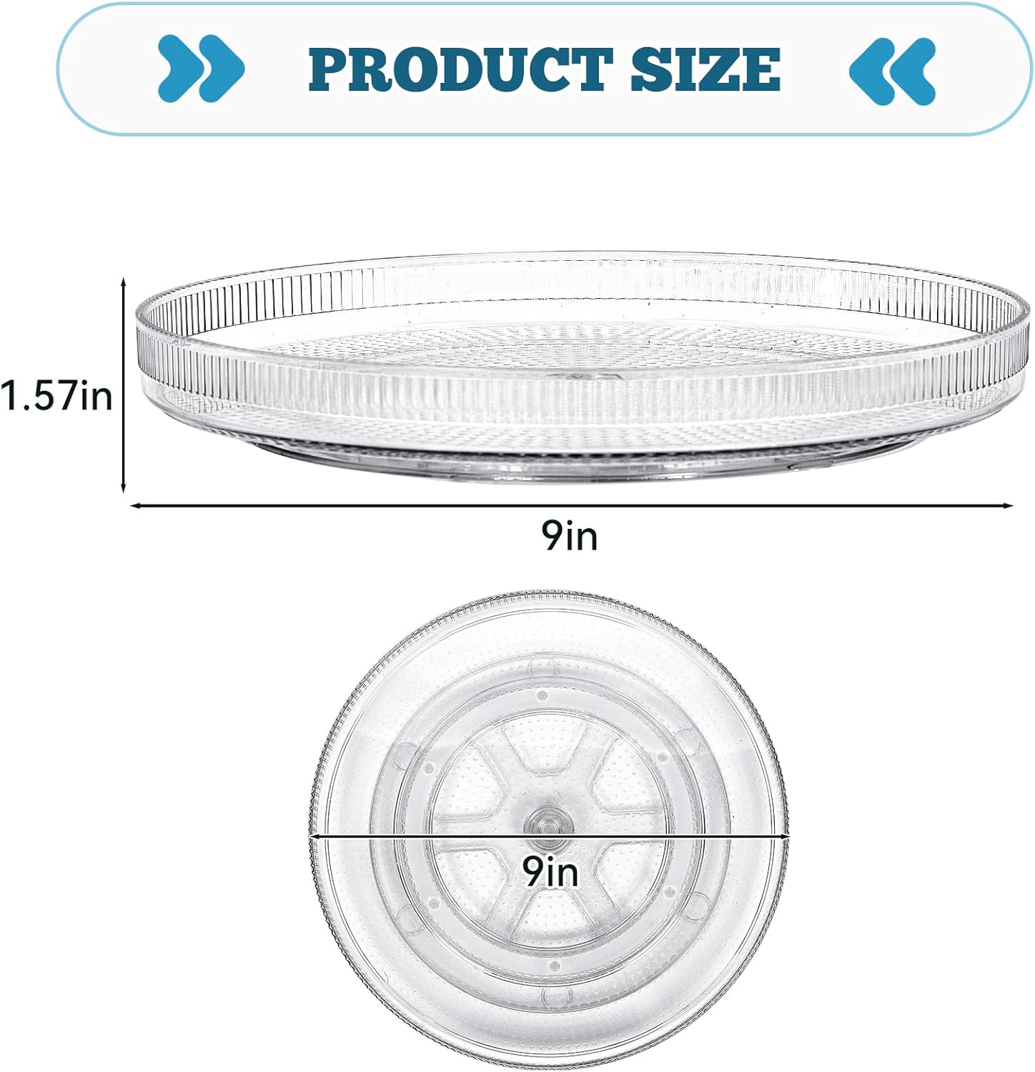 FreshKeeper Plastic Lazy Susan Organizer, Clear Pantry Shallow Lazy Susan Turntable for Cabinet and Kitchen 9’’