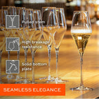 Stölzle Lausitz Set of 4 Glass Champagne Flutes (QUATROPHIL). Dishwasher Safe Lead-Free Crystal Champagne Glasses (10.25Fl oz) Break-Resistant Mimosa Glasses, Mimosa Flutes - Genuine Stölzle Glassware
