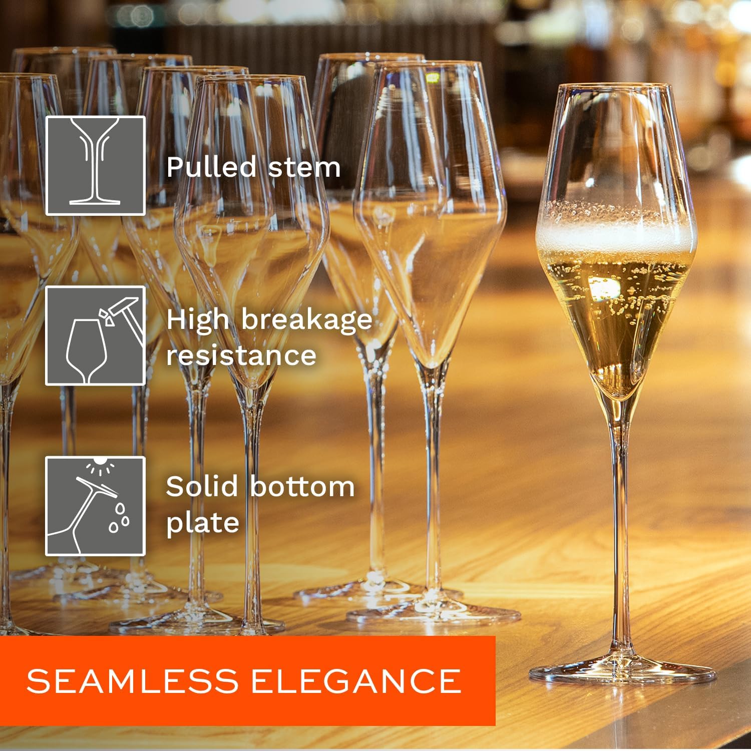 Stölzle Lausitz Set of 4 Glass Champagne Flutes (QUATROPHIL). Dishwasher Safe Lead-Free Crystal Champagne Glasses (10.25Fl oz) Break-Resistant Mimosa Glasses, Mimosa Flutes - Genuine Stölzle Glassware
