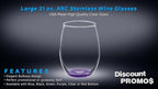 DISCOUNT PROMOS 10 ARC Stemless Wine Glasses Set, 21 oz. - Chardonnay, Cabernet, Merlot, Sauvignon - Purple