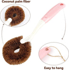 2 Pack Kitchen Scrub Brushes for Cleaning Dish Brush with Handle for Pans, Pots, Kitchen Sink Cleaning Scrub Brushes (Coconut Fiber)