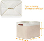 DULLEMELO 2-Pack Large Storage Baskets for Organizing 16"x12"x12" Canvas Fabric Storage Basket Bins With Leather Handles for Shelf Clothes Empty Gift Basket (White&Khaki)