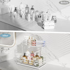 1 Pack Under Sink Organizers and Storage, 2 Tier Pull Out Cabinet Organizer, Metal Sliding Drawer Storage for Kitchen Bathroom，White