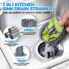 zaa Kitchen Sink Drain Strainer - Kitchen Sink Stopper, Stainless Steel Kitchen Drain Plug & Cover with Anti-Clogging Basket Strainer, Fit US Standard 3-1/2'' Sink Drain Hole, Silver