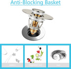 Universal Bathroom Sink Stopper in Brass, 1.04-1.97 Inch Pop Up Basin Sink Drain Stopper, Sink Drain Strainer with Anti Clogging Filter Hair Catcher, Brushed Nickel