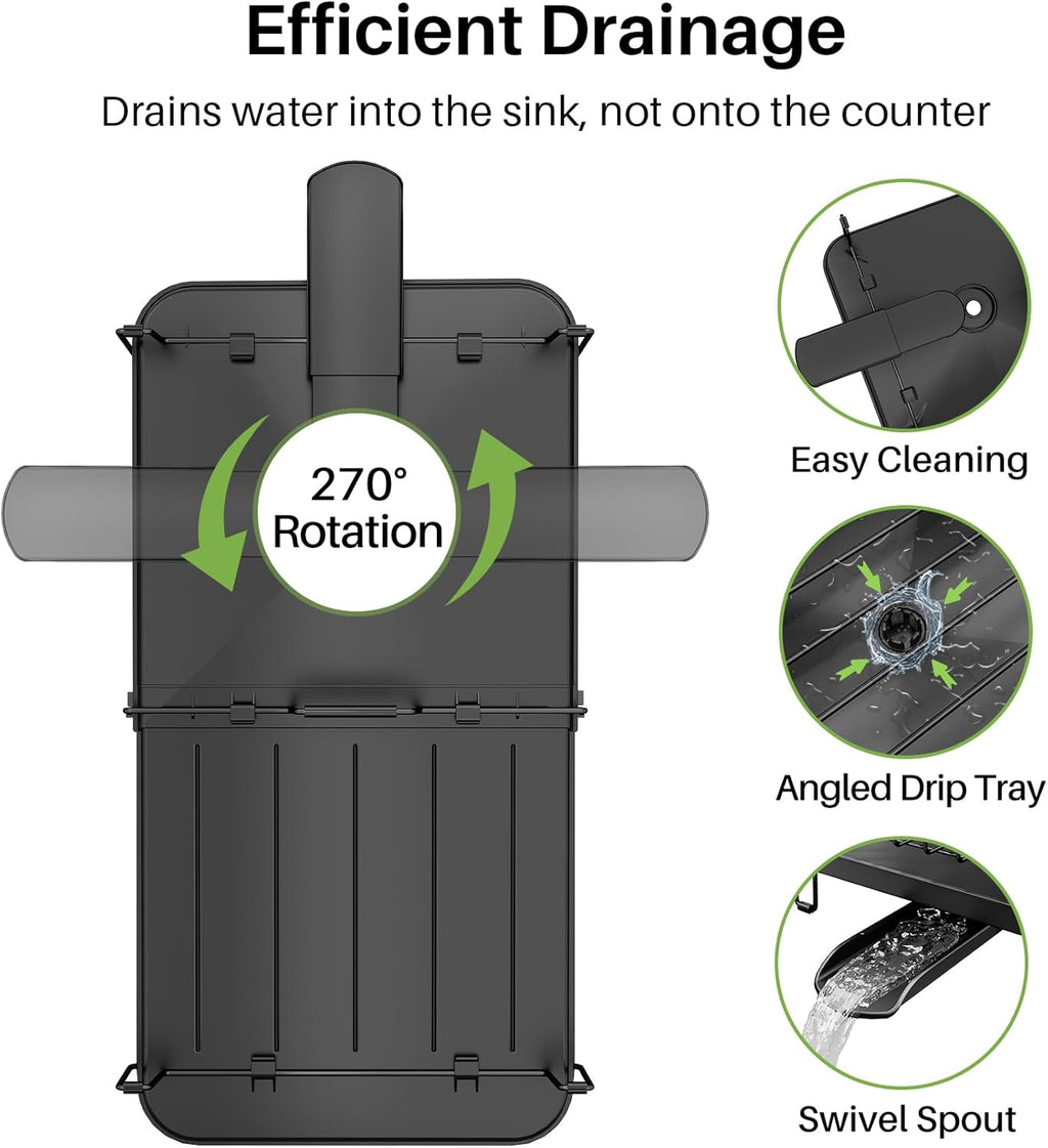 SNTD Dish Drying Rack, Expandable Dish Rack for Kitchen Counter, Metal Dish Drainer with Utensil & Cup Holder 13.8"-22.6" L x 12.1" W (Black)