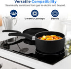 SereneLife Kitchenware Pots & Pans Basic Kitchen Cookware, Black Non-Stick Coating Inside, Heat Resistant Lacquer (11-Piece Set), One Size, Black