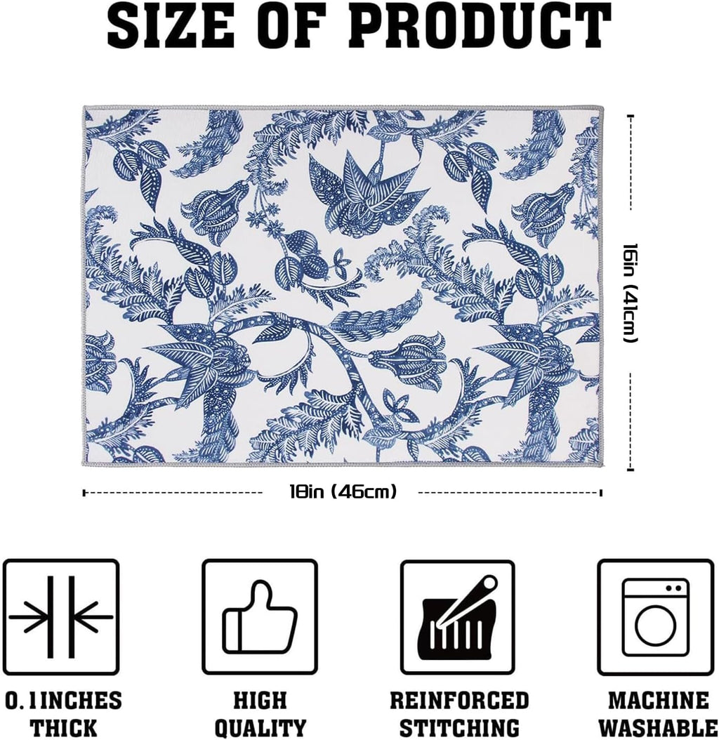 2 Pack Dish Drying Mat, 18" X 16" Blue and White Porcelain Dish Draining Mats, Small Dish Drying Mat,Drying Dish Mat, Self Drying Mat For Kitchen Counter