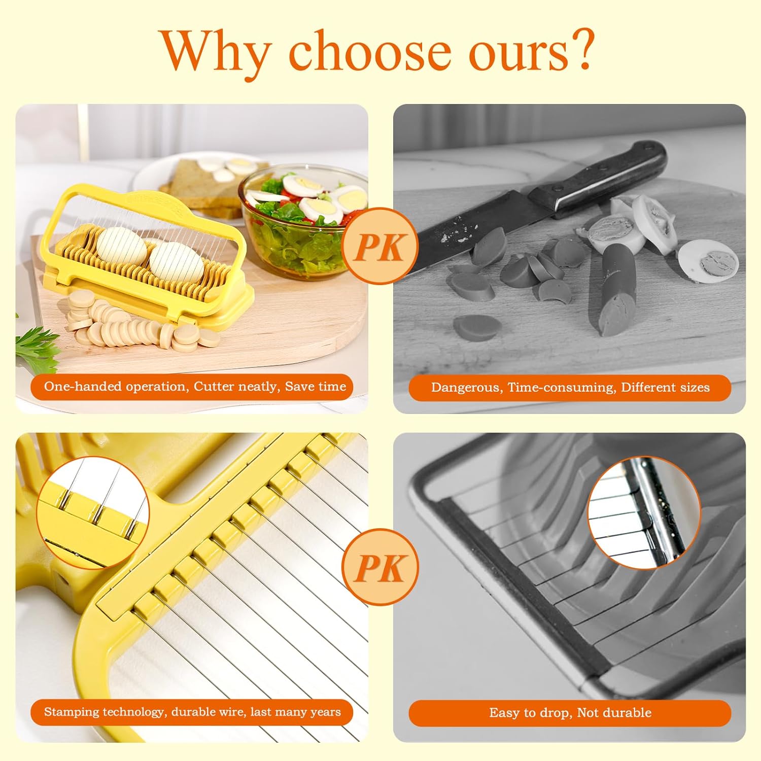 Larger Banana Slicer Egg Slicer for Hard Boiled Eggs, Stainless Steel & Aluminium Wires Strawberry slicer Multipurpose Heavy Duty Dishwasher Safe Banana Cutter slicer