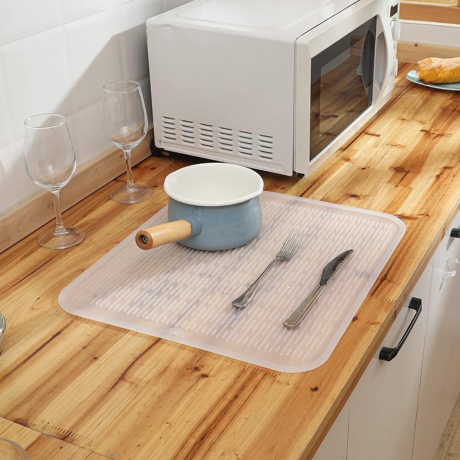 Silicone Dish Drying Mat for Multiple Usage,Easy clean,Eco-friendly,Heat-resistant Silicone Mat for Kitchen Counter or Sink,Refrigerator or Drawer Liner Translucent 2XL 24 inches x 18 inches
