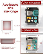 Over Sink Dish Drying Rack with Drain Board, Stainless Steel 2 in 1 Sink Organization and Storage, Dish Drainer for Kitchen Counter, Home and Apartment Essentials, 12" W x 16.1~23" L, Black