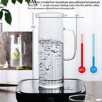 hjn Glass Pitcher with Lid Glass Water Carafe with Handle, Fridge Water Jug Cold or Hot Beverages, Iced Tea, Milk, Juice 1500ml/51oz & bamboo lid