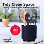 Plastic Rotating Extra Large Utensil Holder Crock with No-Tip Weighted Base, Removable Divider, And Gripped Insert - Dishwasher Safe Kitchen Utensil Holder For Kitchen Counter: Blue Utensil Caddy