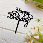 Happy Birthday Cake Topper for Birthday Party Decorations - Black Acrylic