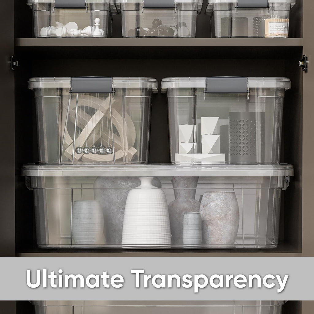 Superio Clear Storage Boxes with Lids, 4.5 Quart Plastic Container Bins for Organizing, Stackable Crates, BPA Free, Non Toxic, Odor Free, Organizers for Home, Office and Dorm, 4 Pack