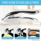 Garlic Press and Slicer 2 in 1, Rust Proof & Dishwasher Safe Professional Garlic Mincer Tool, Effortlessly Crush and Mince Garlic with this Ergonomic Handle-Garlic Peeler & Brush ANCQMI(Silver)