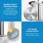 Buffalo Pressure Cooker 21 Qt Stainless Steel - Large Canning Pot with Lid for Home, Commercial Use - Easy to Clean Any Stove Top Pressure Canner, Can Cooker - SG Certificate QCP420