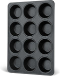 E-far Nonstick Muffin Pans 12 Cups, Stainless Steel Muffin Tin Cupcake Pan Tray for Baking, Stainless Steel Core & Non Toxic, Easy Release & Easy Clean, Black