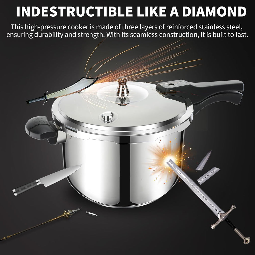 Stainless Steel Pressure Cooker, Peterboo 4 Quart Induction Compatible Thickened Pressure Cooker with Spring Valve Safeguard Devices, Compatible with Gas & Induction Cooker 2-3 Members Use