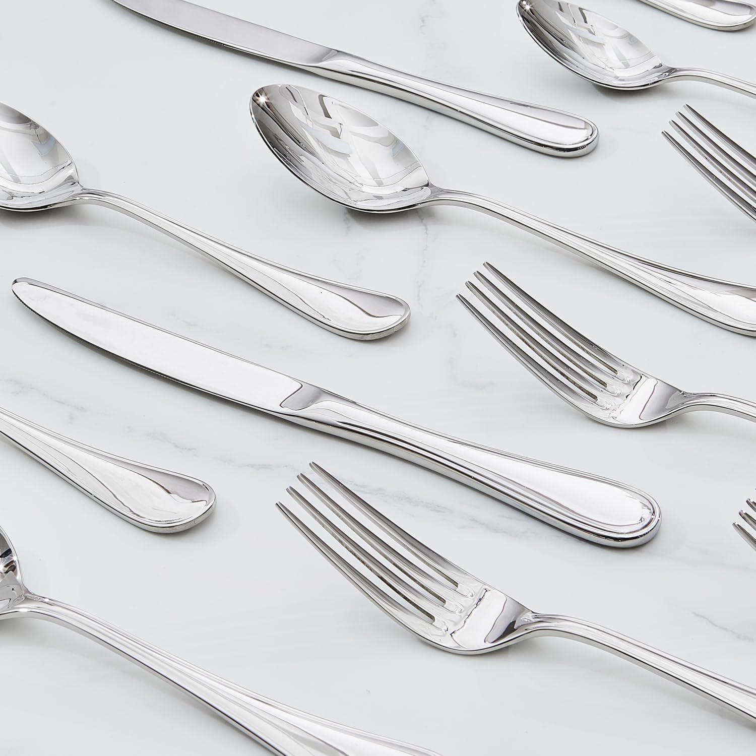 KINGSTONE 48 Piece Teardrop Silverware Set with Steak Knives, 18/10 Stainless Steel Flatware Set for 8, Modern Design Cutlery Set for Home/Hotel/Wedding,Mirror Polished and Dishwasher Safe