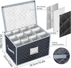 VERONLY Wine Glass Storage Box with Dividers Holds 24 Stemware Storage Cases or China Crystal Glassware Containers with Handles and Lable Window (15.5" x 12.5"x10")-Set of 2 Grey