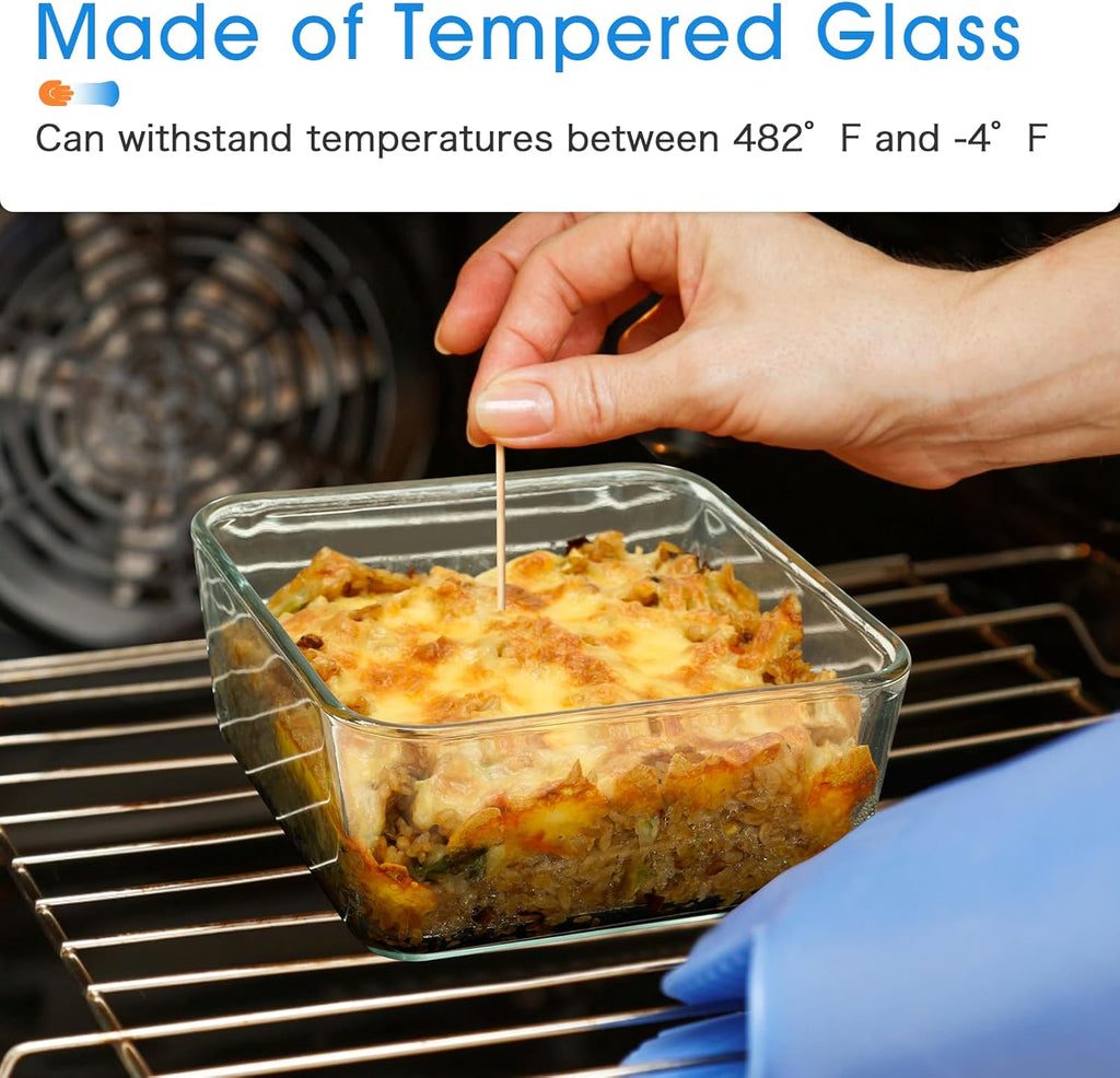 NUTRIUPS 1.1QT Square Glass Baking Dish with Lid, 6×6 inches Deep Small Baking Dish with Lid, Square Glass Baking Dishes for Oven