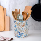 Kitchen Utensil Holder,7.2″Extra Large Stable Pattern Ceramic Utensil Crock,Utensil Organizer for Countertop,Kitchen Decor,Utensil Holder for Housewarming,Wedding Gift (Butterfly)