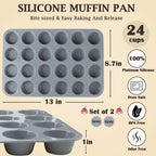 24 Cups Silicone Mini Muffin Pan Set, Nonstick Mini Cupcake Pans, BPA Free Small Muffin Tin for Baking, Set of 2 (Grey+Grey)