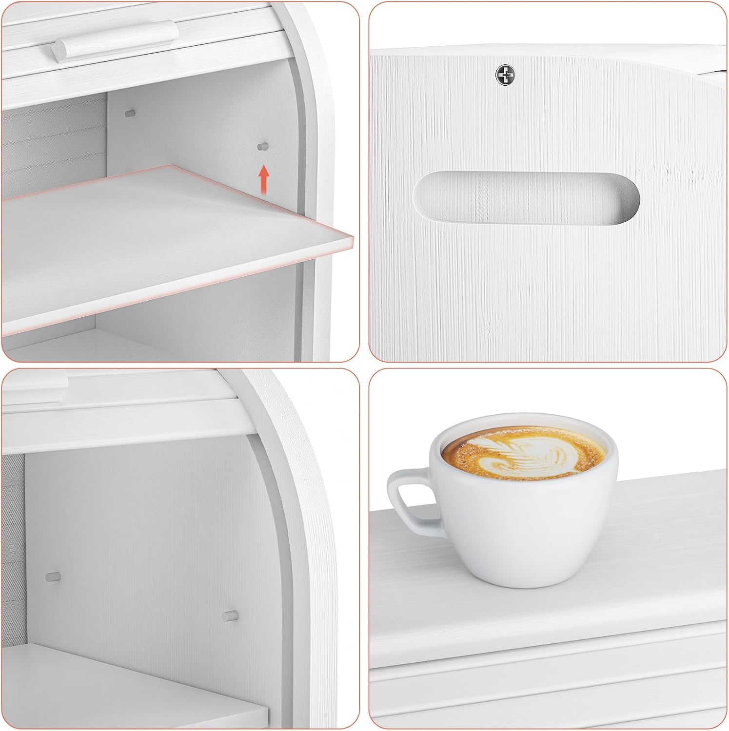 G.a HOMEFAVOR Bread Box: Large 2-Tier Bamboo Roll Top Bread Storage Container for Kitchen Counter, Bread Holder Food Bin for Countertop, Self-Assembly, White