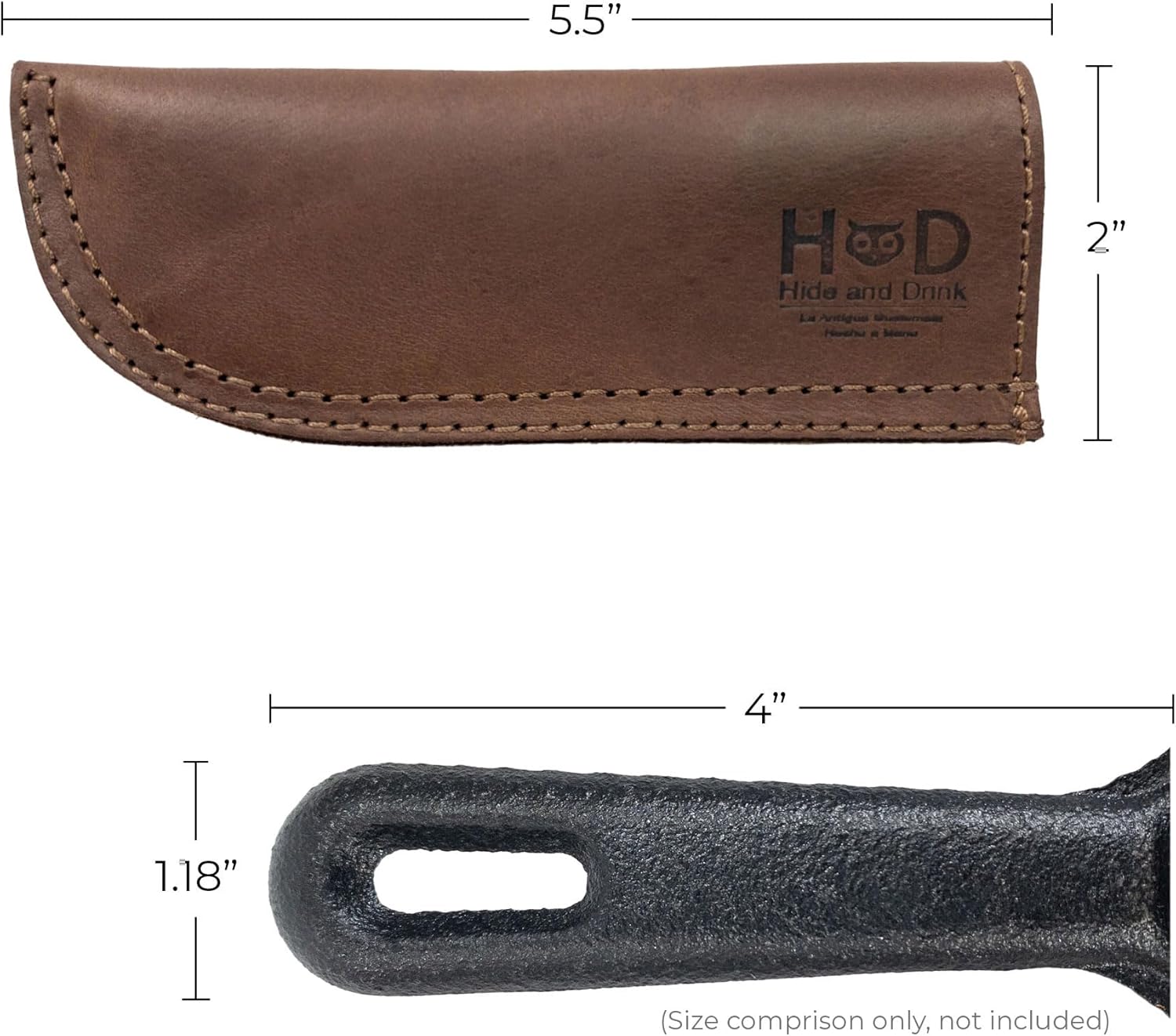 Hide & Drink, Hot Handle, Cast Iron Protector, Panhandle Potholder, Double Layered, Double Stitched, Slides On/Off Easily onto Metal Skillet Grips, Full Grain Leather, Handmade, Sangria