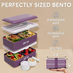Umami Bento Box Adult All-In-1 w/4 Utensils, 2 Sauce Jars, 2 Dividers, 100% Leakproof, Microwave & Dishwasher Safe, Stackable Bento Lunch Box Containers for Men/Women, Royal Purple, 40 oz