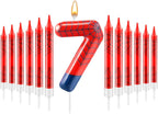 13 Pcs Spider Themed Birthday Candle Set Red Spider Theme Number 7 Candle Cake Topper for Boys Girls Birthday Decoration Spider Party Decoration Supplies (Number 7)