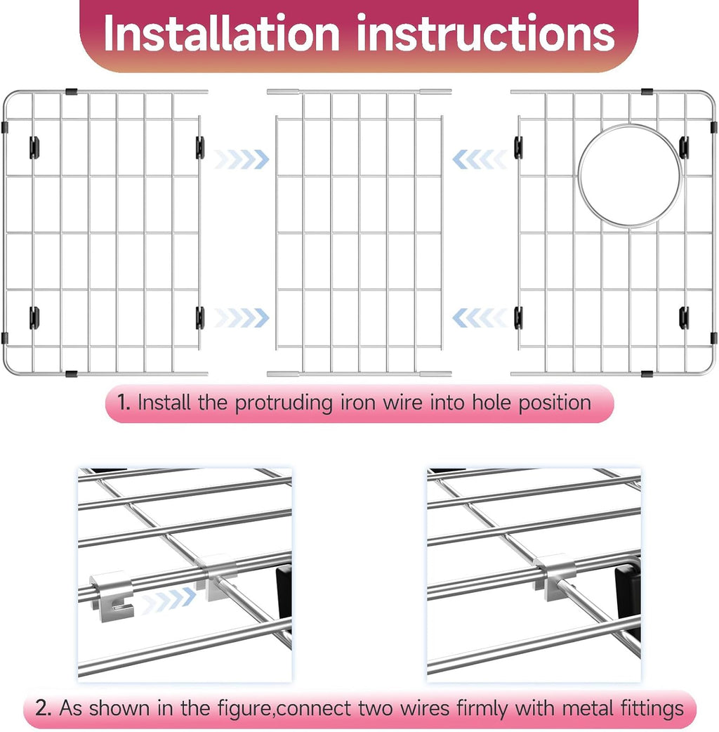 28-1/4" x 14-1/4" x 1-1/4" Stainless Steel Sink Rack for Bottom of Sink, Metal Sink Protectors For Kitchen Sink, Sink Grid, Sink Bottom Grid with Side Drain, Kitchen Sink Grid with Sink Strainer