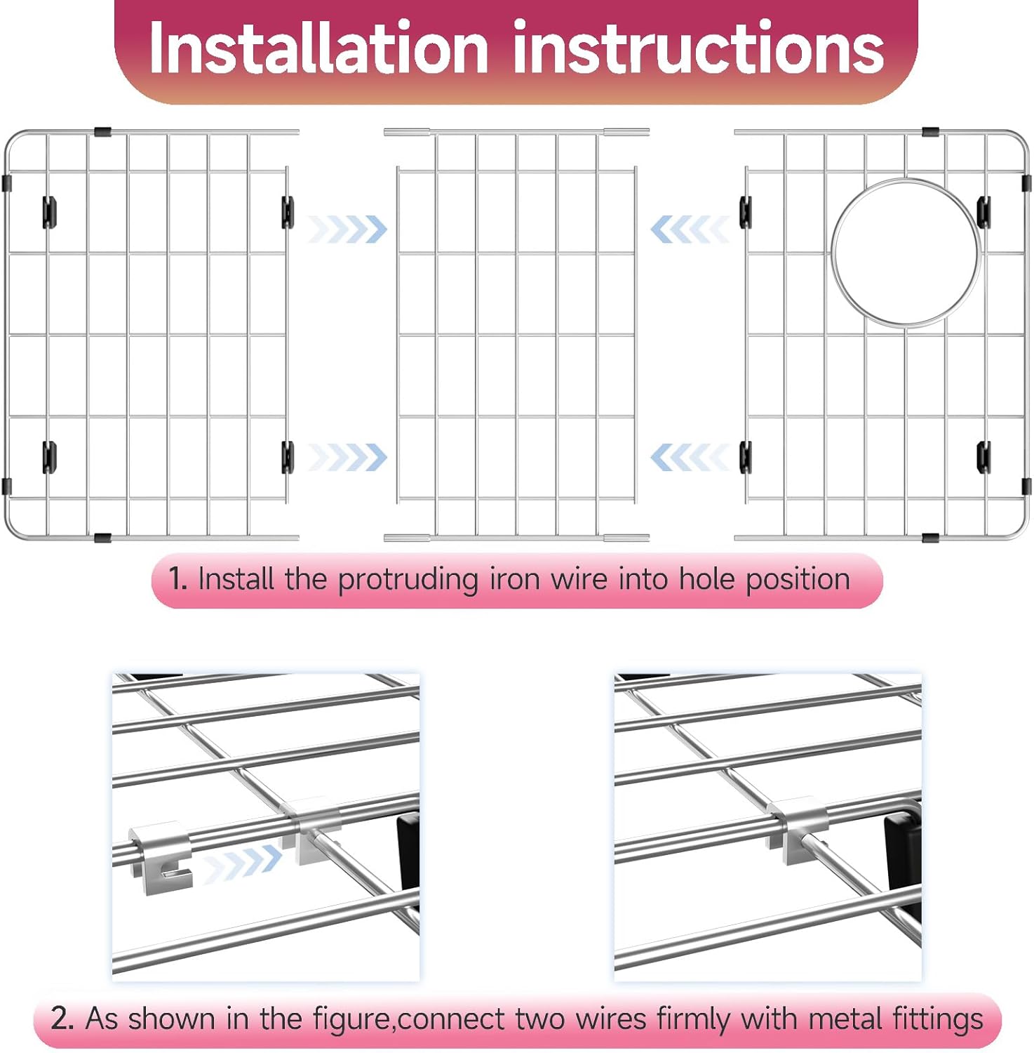 28-1/4" x 14-1/4" x 1-1/4" Stainless Steel Sink Rack for Bottom of Sink, Metal Sink Protectors For Kitchen Sink, Sink Grid, Sink Bottom Grid with Side Drain, Kitchen Sink Grid with Sink Strainer