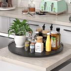 21" Oak Wooden Lazy Susan Turntable for Dining Table, Extra Large Round Lazy Susans Organizer for Kitchen Countertop Charcuterie Boards Cheese Board Organization and Storage Black Home Decor