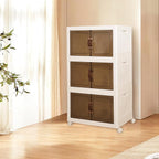 3-Tier Closet Organizer and Storage with 1 Lid, 58 Gal Stackable Storage Bins with Lids and Wheels, Folding Storage Boxes with Open Front Door for Closet and Office