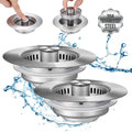 Upgraded 3 in 1 Kitchen Sink Drain Strainer - Stainless Steel Sink Stopper, Anti-Clogging Sink Food Catcher Basket, Fast Drainage Odor Filter Sink Plug for US Standard 3 1/2 inch Drain (Silver-2Pack)