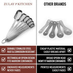 Zulay Measuring Spoons Set - 6 Piece Stainless Steel Measuring Spoons - Easy to Read, Etched Markings & Slim Design for Narrow Spice Jars - Heavy Duty Tablespoon Measure Spoon with Removable Clasp
