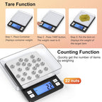 BOMATA Upgraded Small Food Scale, 0.1 g/0.001 oz High Precision, 3000 g/6.6 lb, with New Hold Function and Larger Display, USB Rechargeable, Digital Kitchen Scale for Small Item, Jewelry. Black