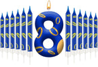 13PCS Birthday Cake Candles Set - Blue and Golden Ring Number Candles with Vibrant Designs for Boys & Girls, Theme Birthday Party Decorations, Cake Toppers for Theme Parties(Number 8)