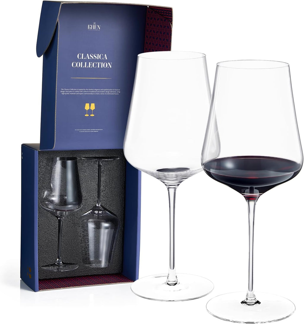 Universal All Purpose Modern Thin Crystal Wine Glasses, Worlds Lightest Wine Glass (88 Grams) Tall Long StemDurable & Resistant | 2 Set Glassware | Handblown & Lead-Free, Stemmed Unique Shape 18oz