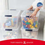 Rubbermaid Cleverstore Clear 32 Qt, 6 Pack Stackable Plastic Storage Containers with Durable Latching Clear Lids, Visible Storage, Great for Closet and Laundry Storage, Organizing in the Home