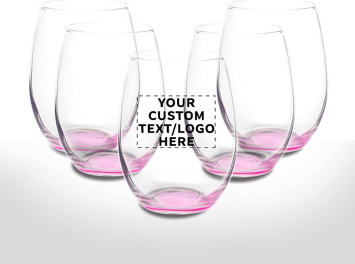 DISCOUNT PROMOS Stemless Wine Glasses in Bulk by ARC Perfection, 15 oz, 10 pack, Red or White Wine Glass Set, Pink
