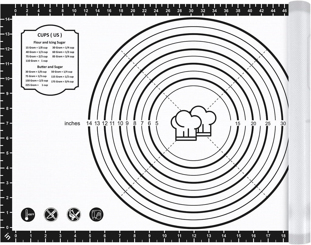 Silicone Baking Mat,26" x 16" Non-slip Dough Rolling Pastry Mat Non Stick Baking Sheet Mat with Measurement Cookies,Macarons,Bread