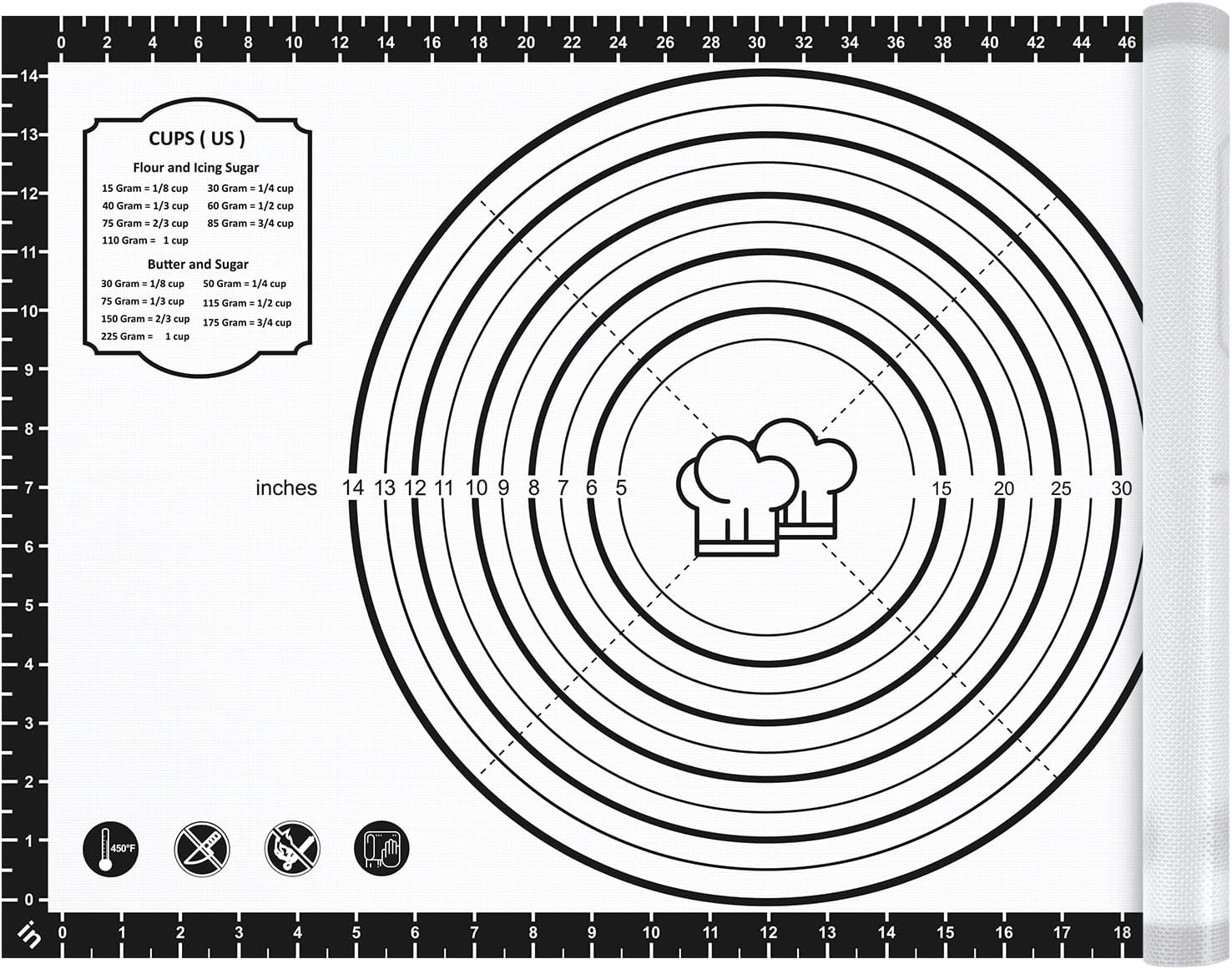 Silicone Baking Mat,26" x 16" Non-slip Dough Rolling Pastry Mat Non Stick Baking Sheet Mat with Measurement Cookies,Macarons,Bread
